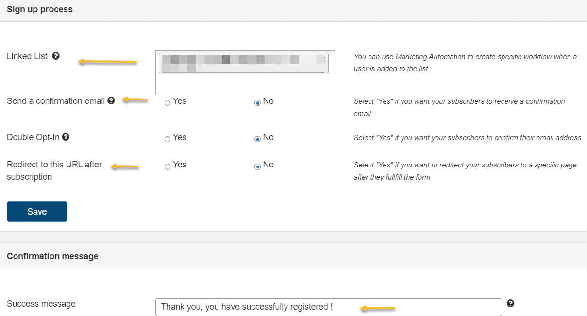 Push the form contacts to a list