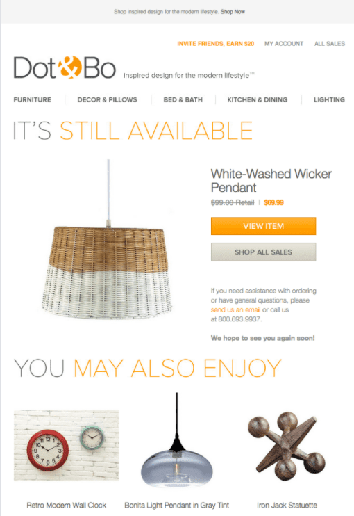 Cart abandonment email example