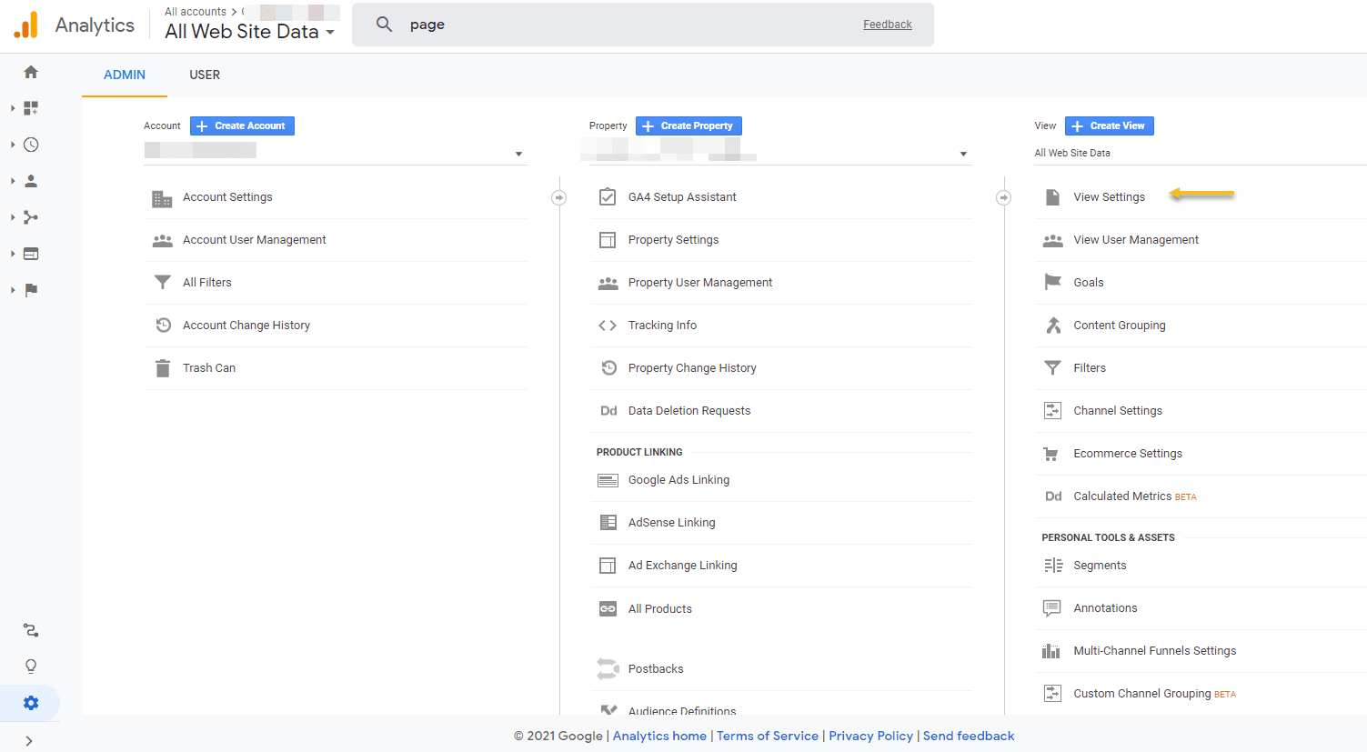 Google Analytics view settings