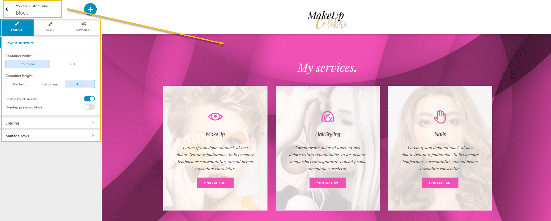 Block editing options