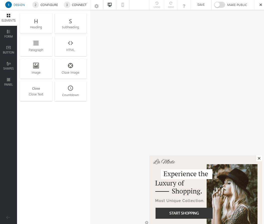 Customize the pop-up