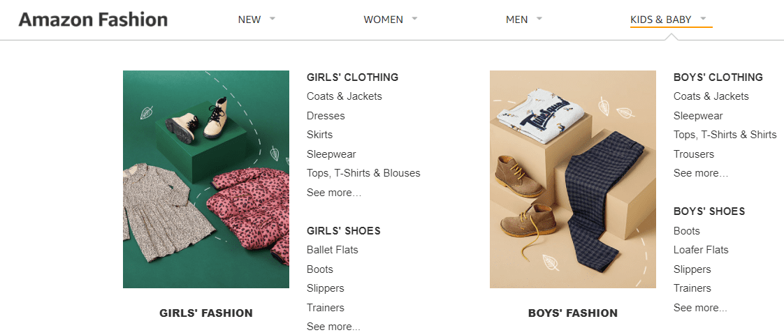 Amazon vertical mega menu