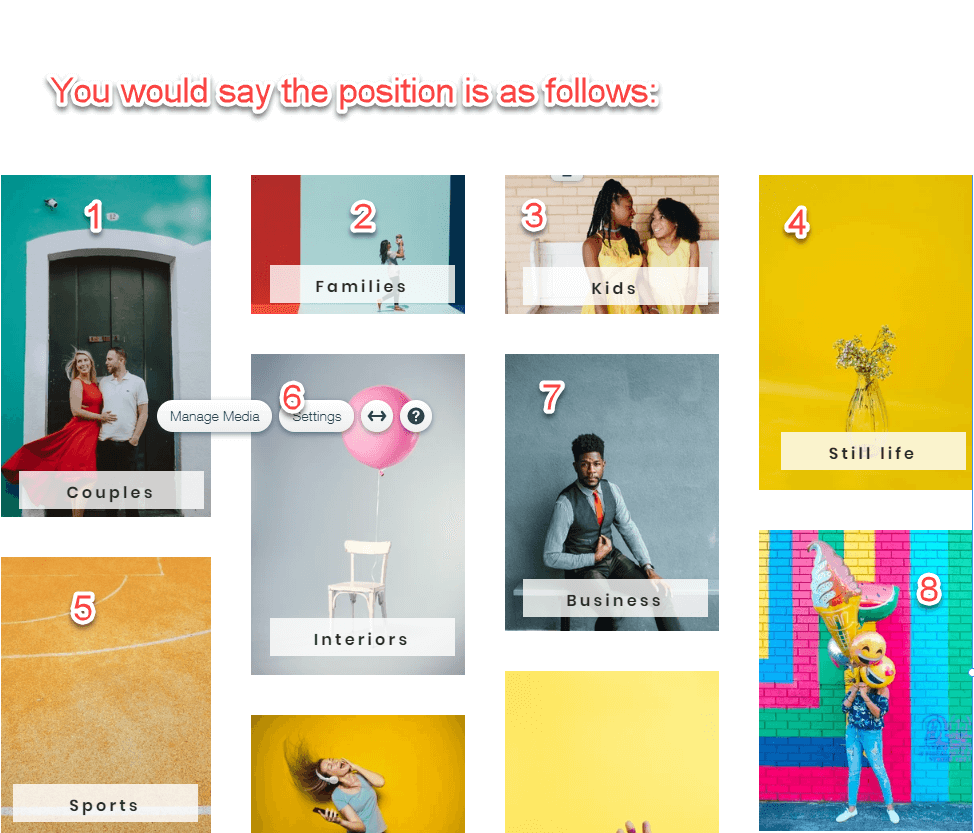 images positioning in Wix gallery