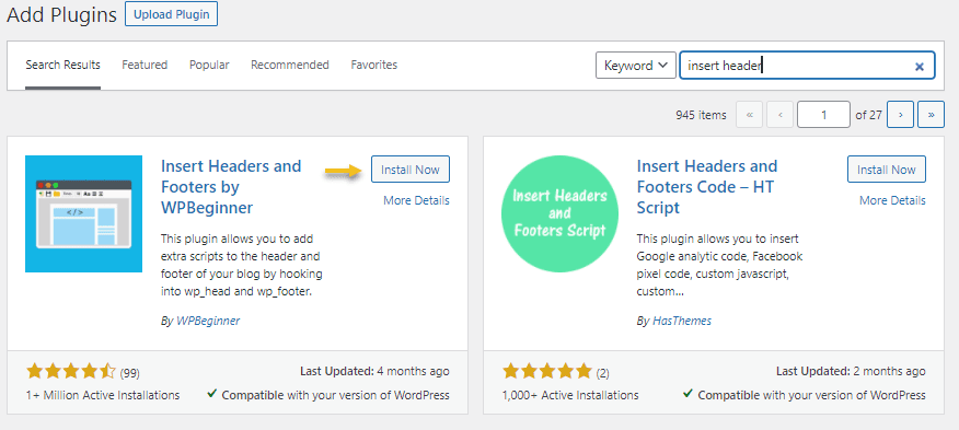 Install header and footers