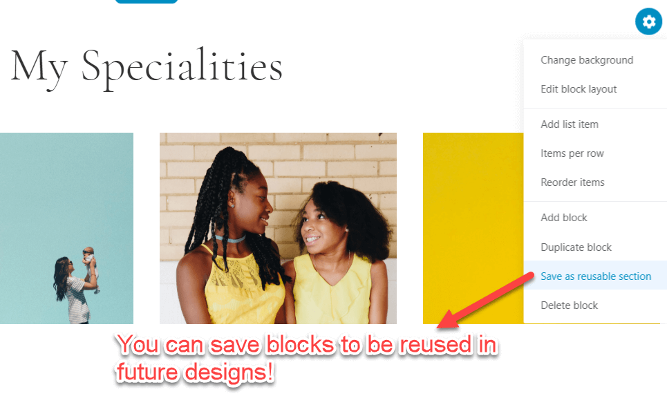 reusable blocks in WordPress builder