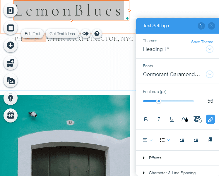 text settings in Wix